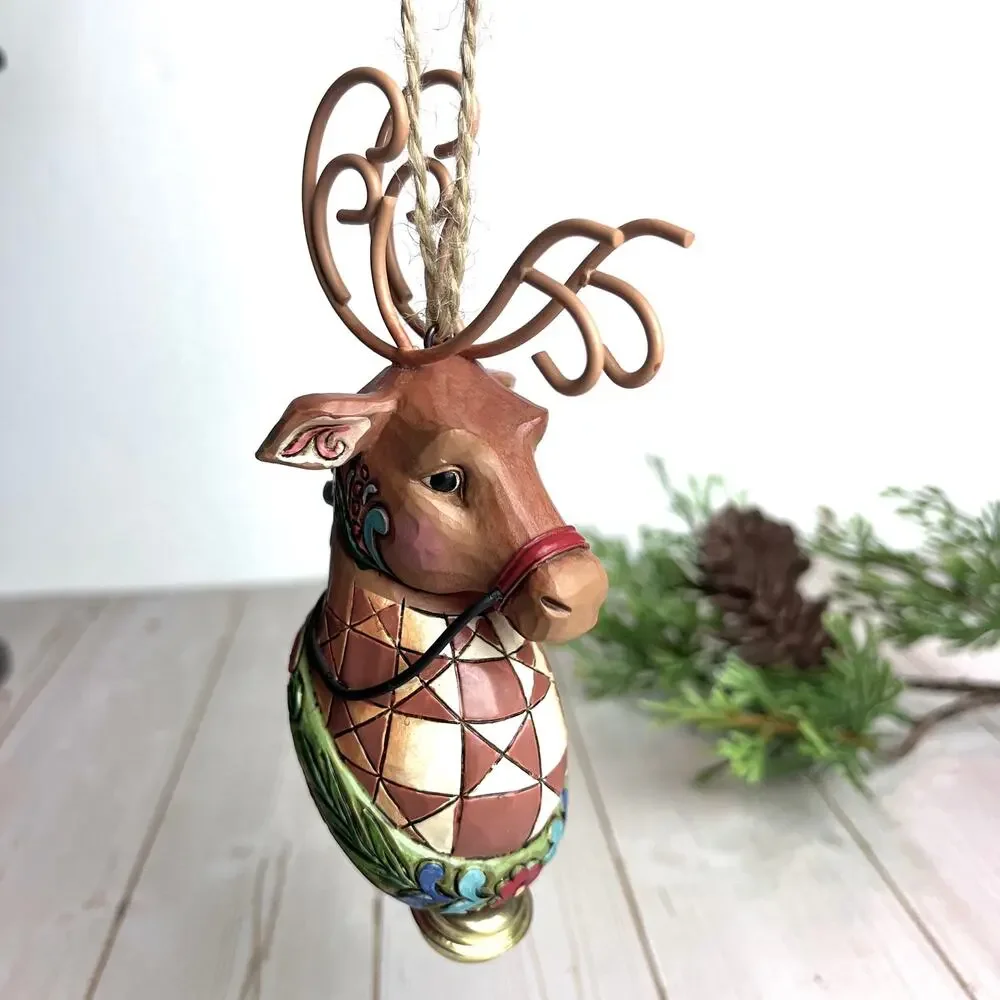 Jim Shore Heartwood Creek Reindeer Dangle Bell Ornament Folk-Art Quilt Pattern